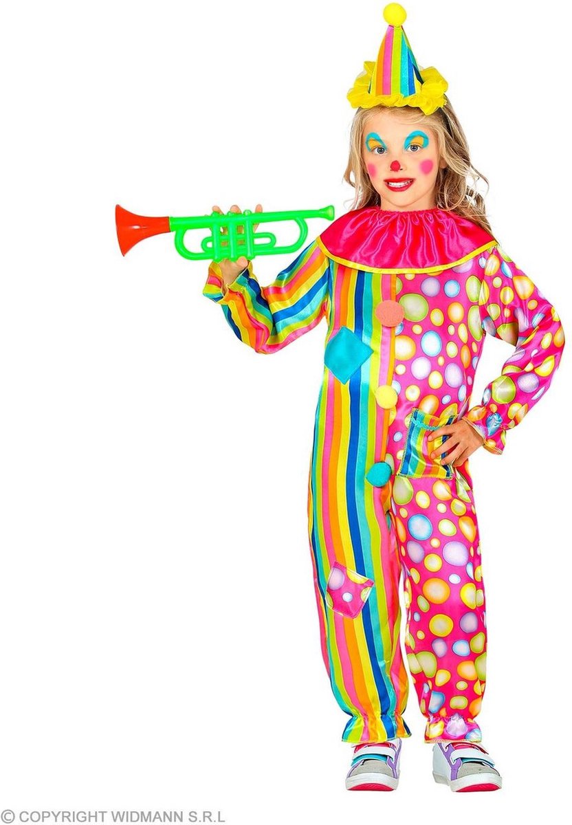 Clown & Nar Kostuum | Zeer Vrolijke Regenboog Clown Kind Kostuum | Maat 128 | Carnaval kostuum | Verkleedkleding